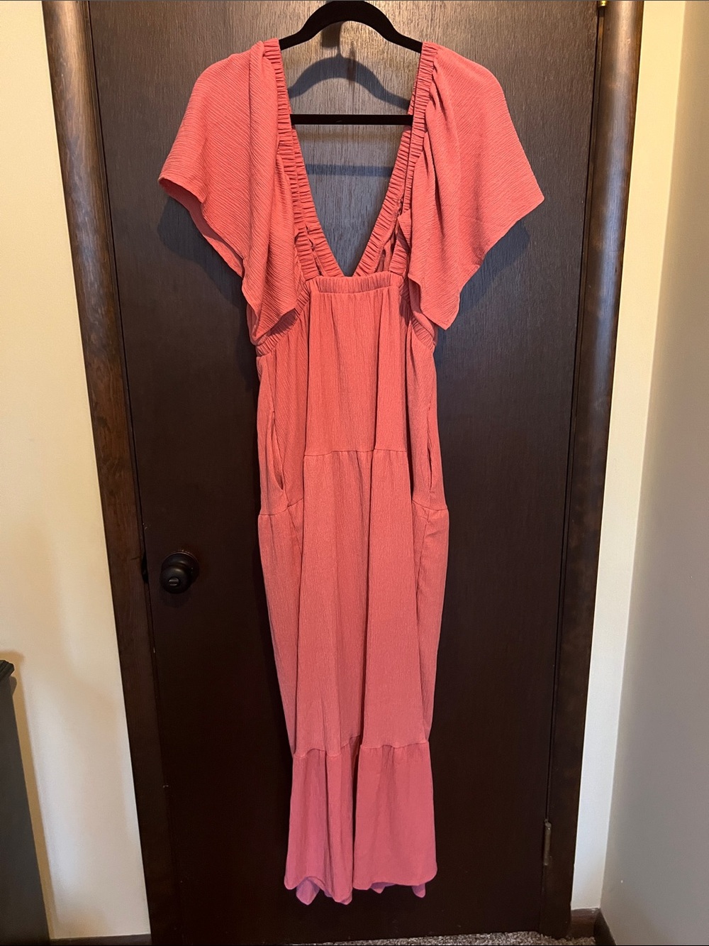 Pink Ruffle V-Neck Maxi Dress - Picture 2 of 2
